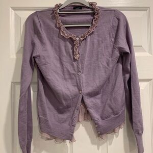 J. Crew Purple Ruffled Cardigan- Fair Condition- See Description